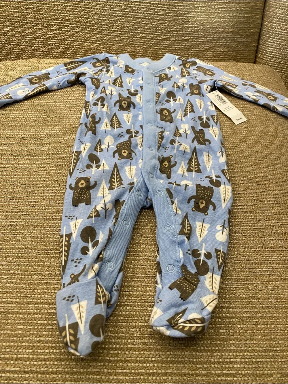 🩵 NWT Old Navy Blue Bear Print Baby One-Piece Footed Pajamas 0-3 months